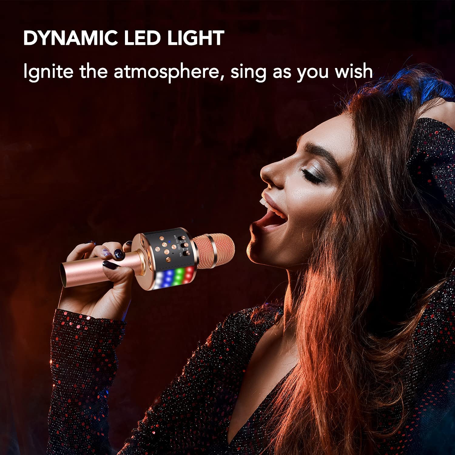 Gaodas D168 Bluetooth Wireless Portable Handheld Karaoke Microphone Speaker with LED Lights