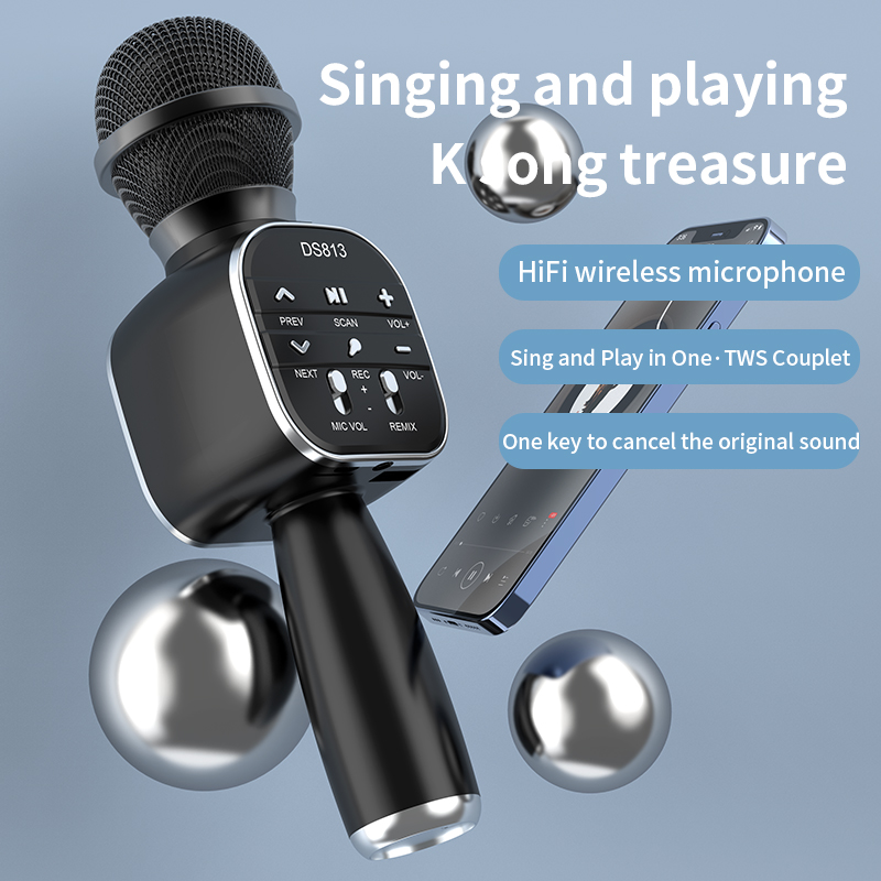 Gaodas DS813 Wireless Speaker Handheld Karaoke Microphone Music Player Singing Recorder KTV Mic