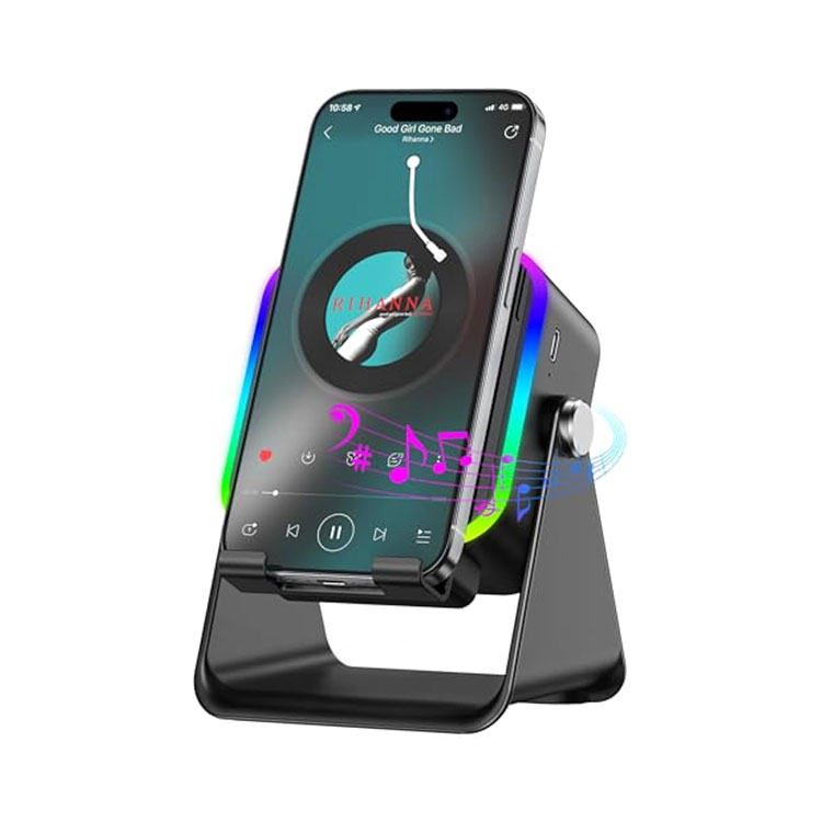 Gaodas 027 Wireless Induction Speaker 5-in-1 Bluetooth Speaker with Phone Stand Rechargeable RGB Ambient Light 360° Holder for Phone Pad