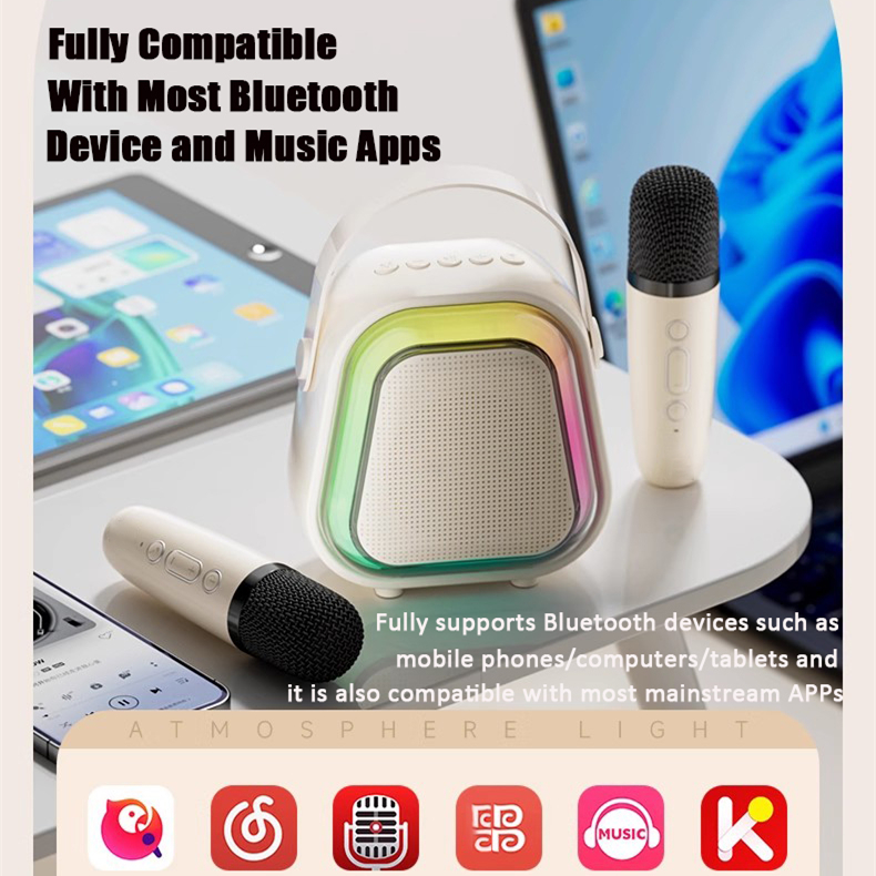 Gaodas K69 Portable Mini Karaoke Kids Karoke Machines Party Speaker With Two Wireless Mic RGB Color Light Home Singing Family Outdoor