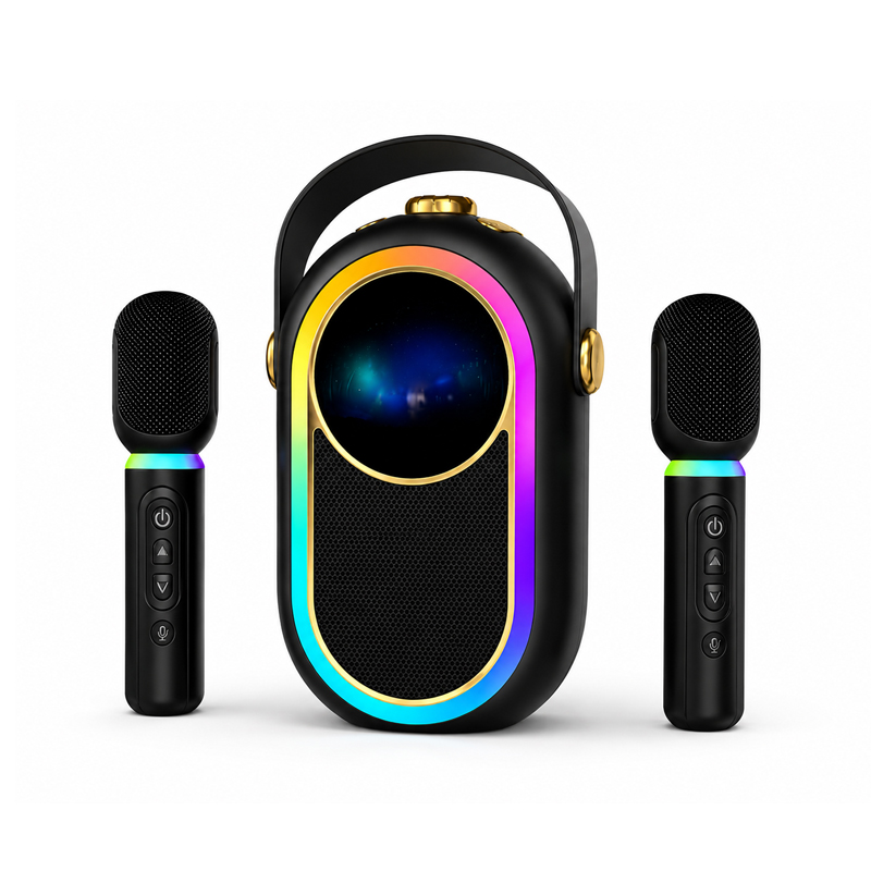Gaodas K68 All-in-One Karaoke Machine with Screen 2 Wireless Microphones RGB Light Portable BT Speaker for Home Party Outdoor Singing KTV