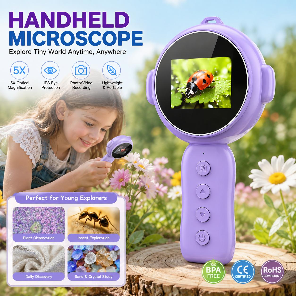 Kids Digital Microscope Camera – Portable Handheld STEM Science Toy For Young Explorers