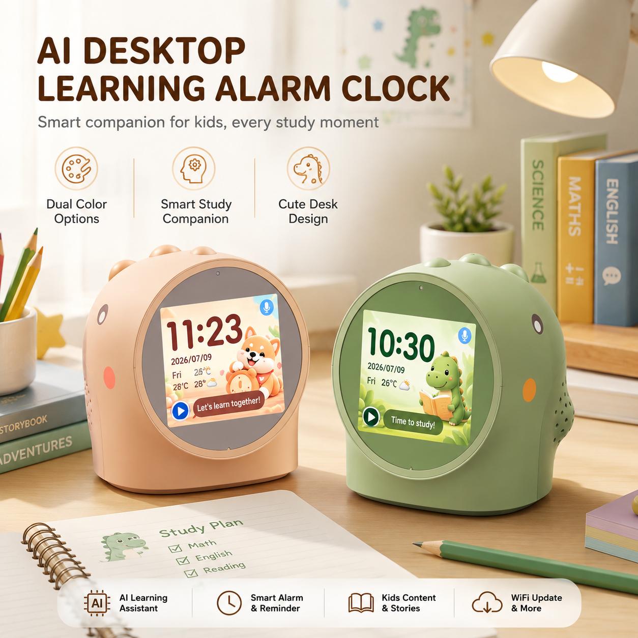 AI Learning Alarm Clock for Kids – Smart Desktop Companion for Learning, Growth and Daily Routines