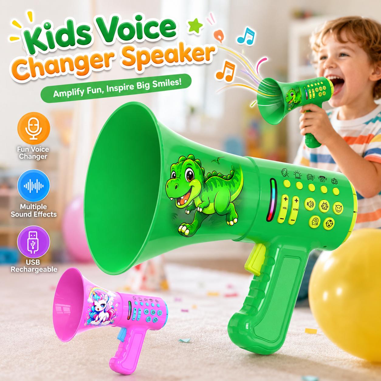 Kids Voice Changer Megaphone Toy – Fun Voice Effects, LED Light & Custom Gift Box Packaging