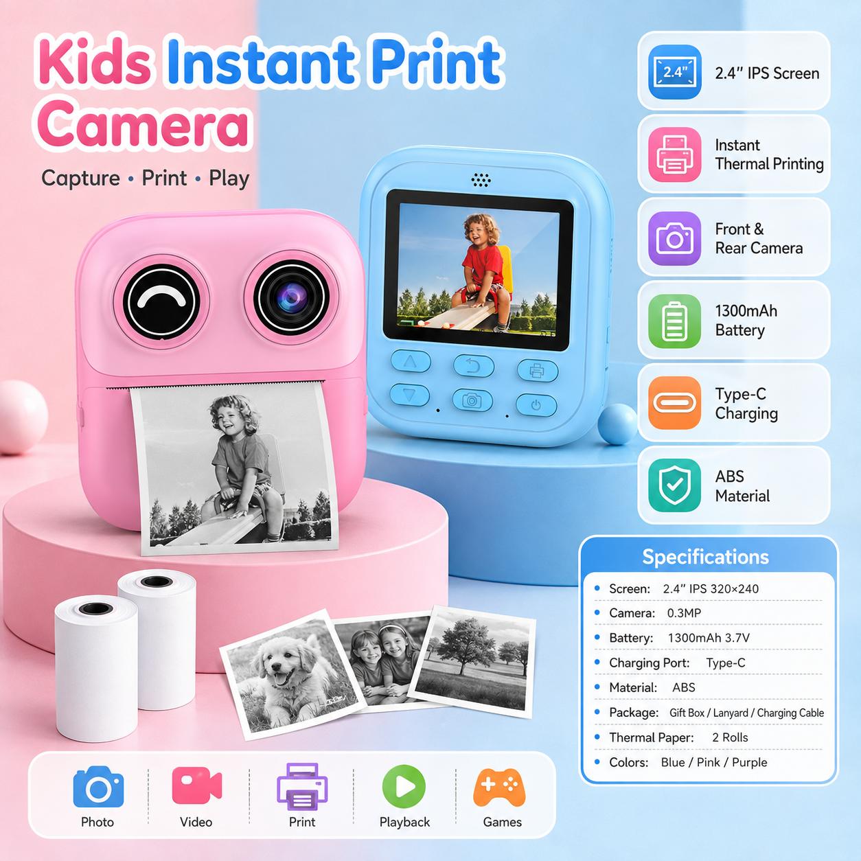 kids thermal print camera