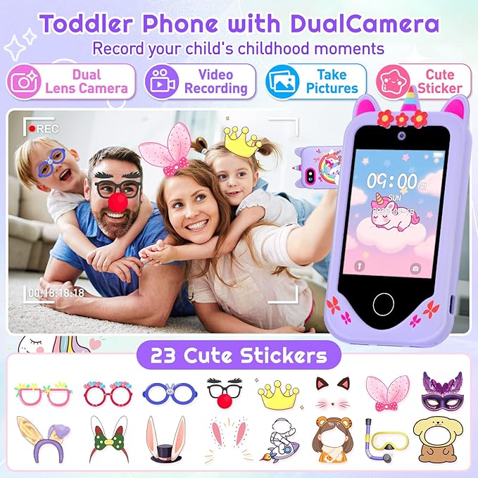Kids Smart Phone with 2.8-Inch IPS Touch Screen, Dual Camera, Learning Tools & 44 Puzzle Games