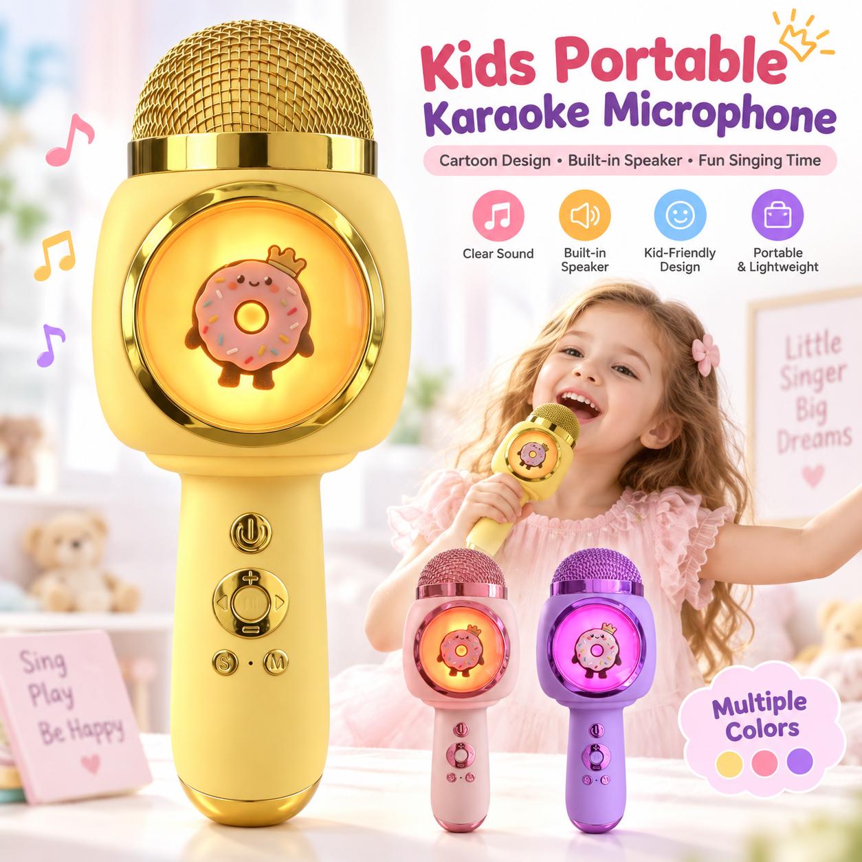 Gaodas X1 Kids Karaoke Microphone Bluetooth 5.3 Wireless Built-in Speaker Portable Toy Mic 1200mAh Rechargeable Type-C for Children