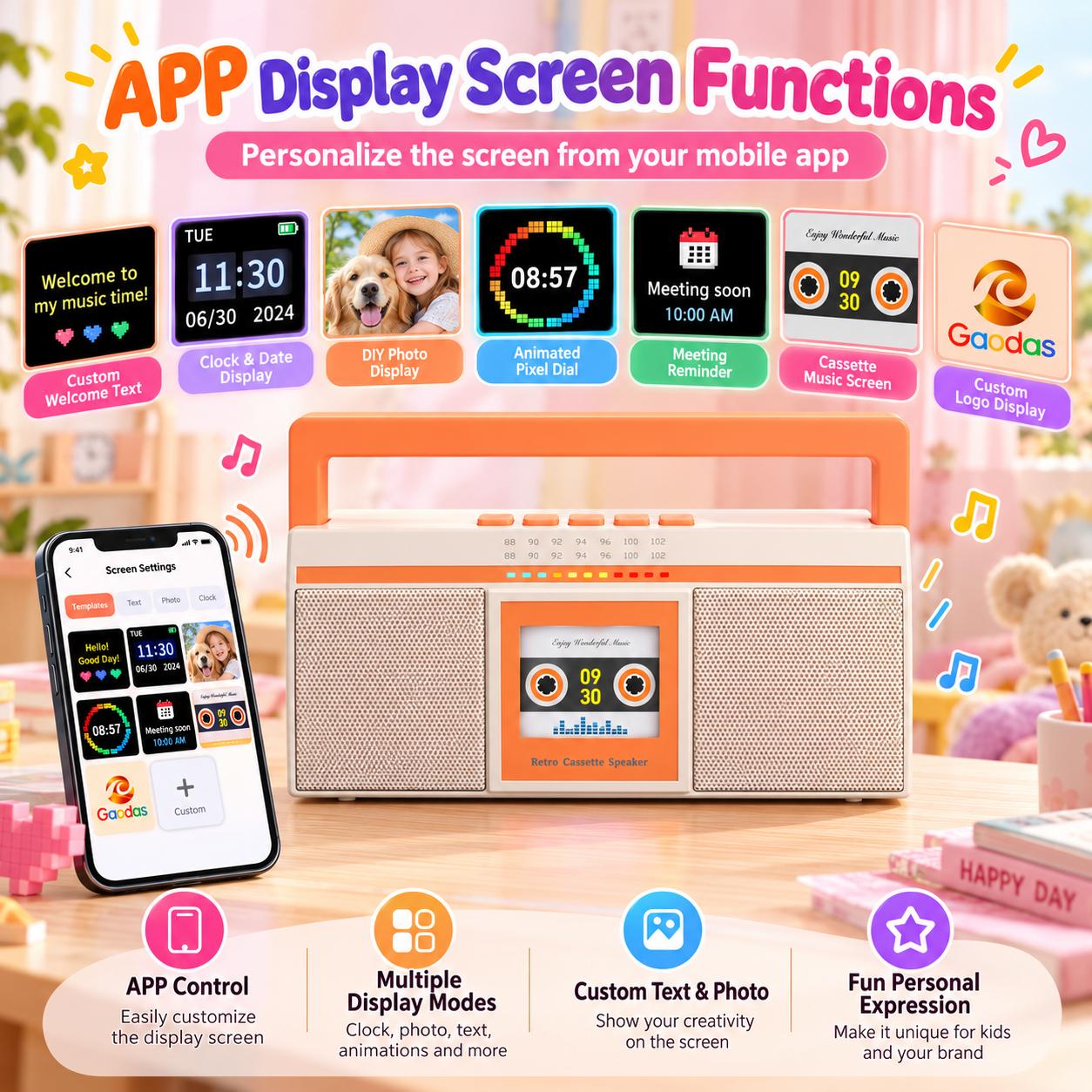 Gaodas G18 Retro Bluetooth Speaker with Customizable Display